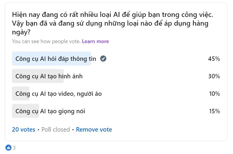 Khảo sát hiện tại bạn áp dụng bao nhiêu loại AI vào công việc?