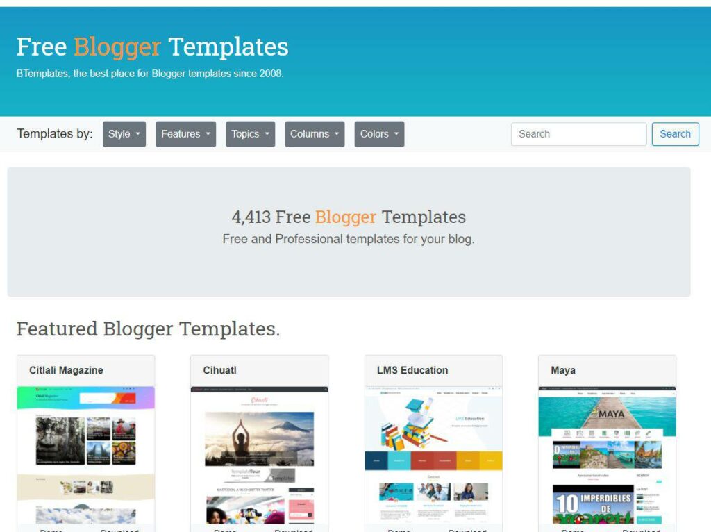 Chọn theme phù hợp với bạn tại Blogger Templates