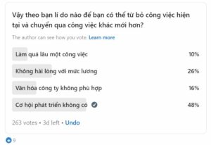 Khảo sát về lý do nào để bạn thay đổi công việc mới?