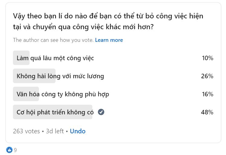 Khảo sát về lý do nào để bạn thay đổi công việc mới?