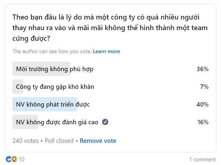 Khảo sát về việc công ty có nên thay đổi quá nhiều người trong khi làm việc?