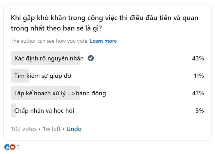 Khảo sát về việc gặp khó khăn trong công việc thì bạn nên làm gì?