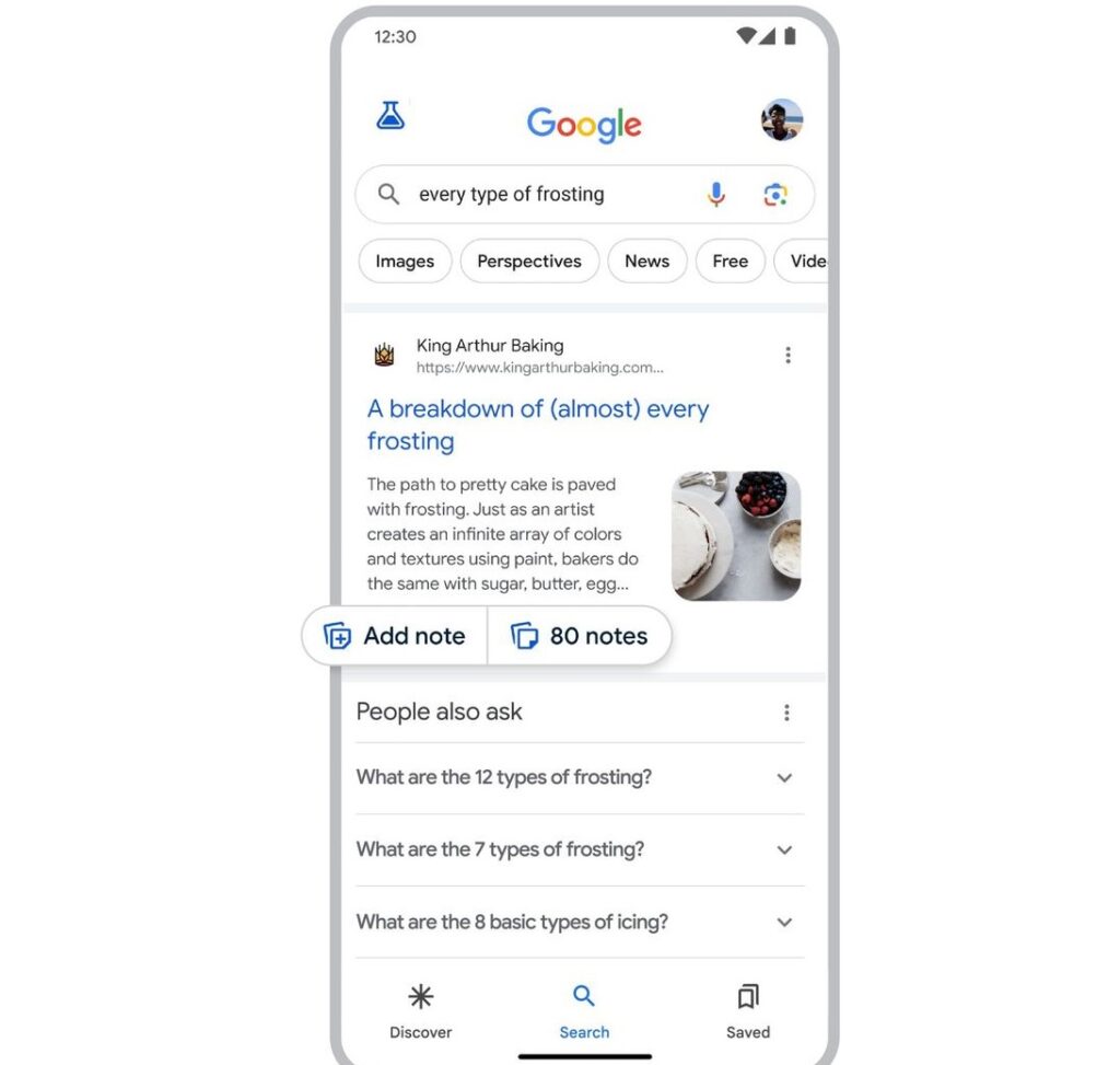 Google SGE update Notes - phần ghi chú mới