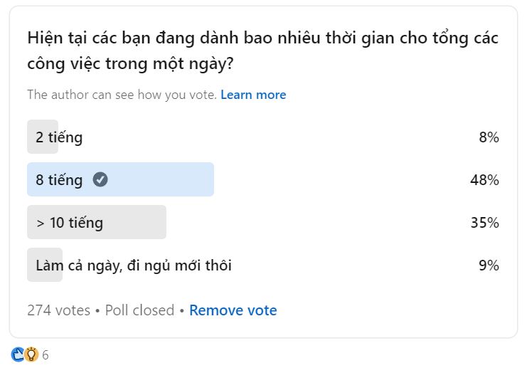 Khảo sát về thời gian trung bình cho công việc một ngày của bạn