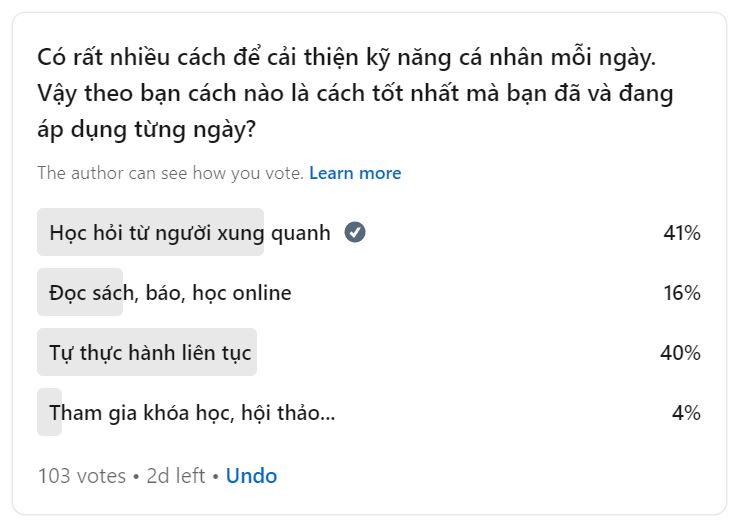 Khảo sát cách để giúp bạn tự cải thiện kỹ năng bản thân mỗi ngày?