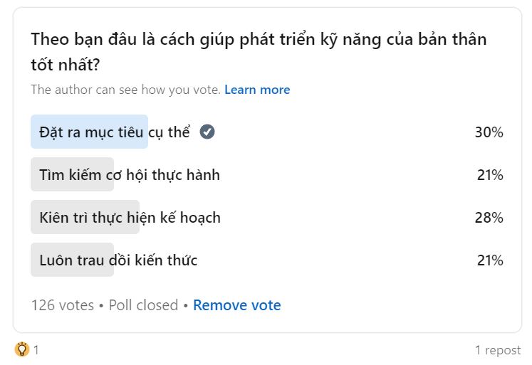 Khảo sát về cách giúp bạn phát triển bản thân mỗi ngày