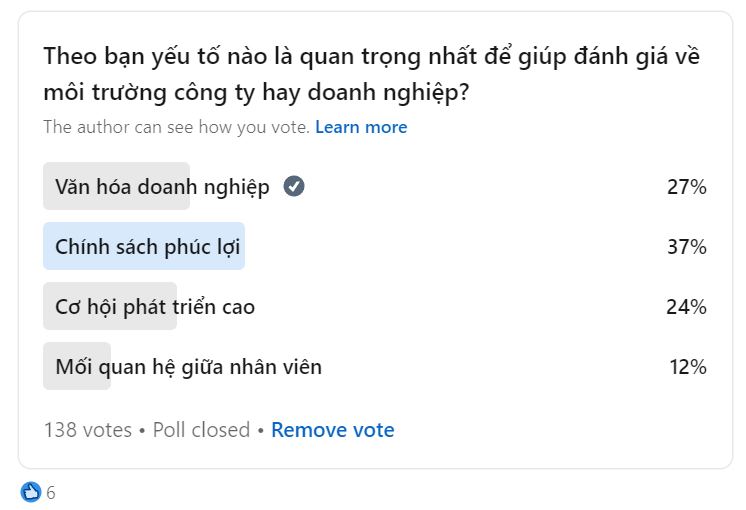 Khảo sát về một công ty có môi trường tốt để phát triển sự nghiệp