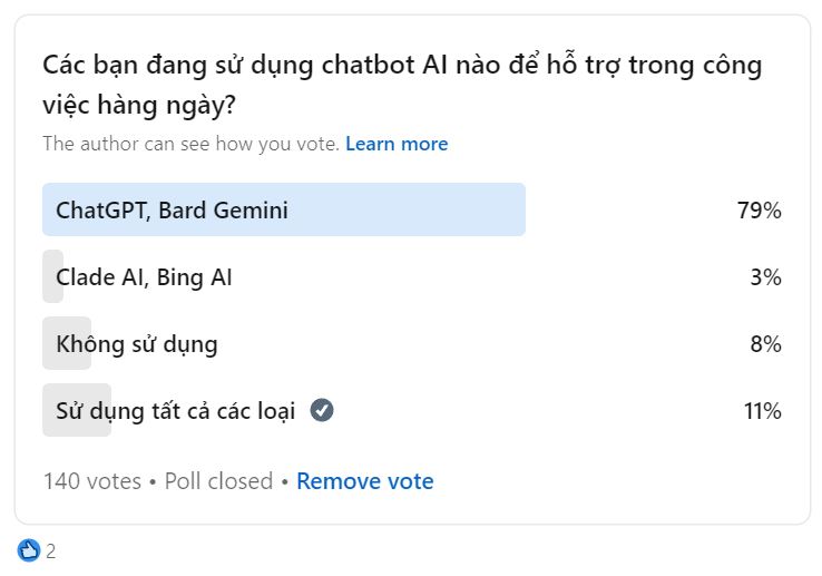 Khảo sát việc sử dụng chatbot AI nào để hỗ trợ công việc hàng ngày