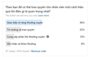 Khảo sát về việc Leader trao quyền cho nhân viên