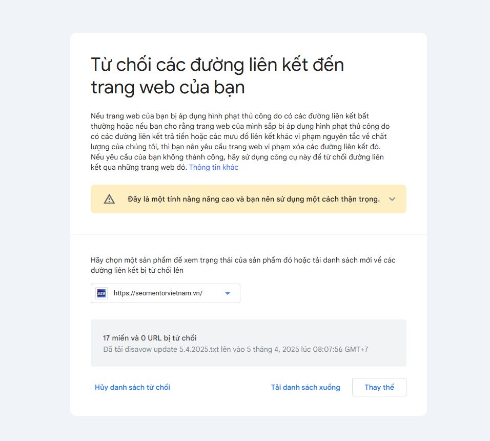 Up tệp disavow