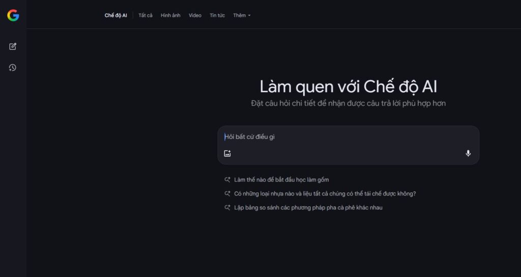 Hình ảnh sử dụng chế độ AI Mode từ công cụ tìm kiếm Google