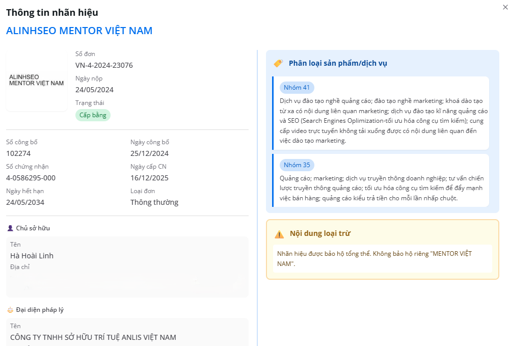 Nhãn hiệu ALINHSEO MENTOR VIỆT NAM
